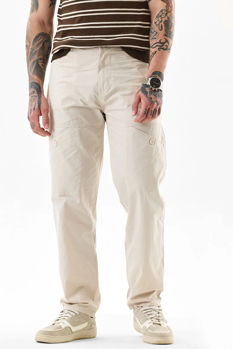 Snitch Beige Relaxed Fit Cotton Light Beige Cargo Pants for Men | Best Price UAE